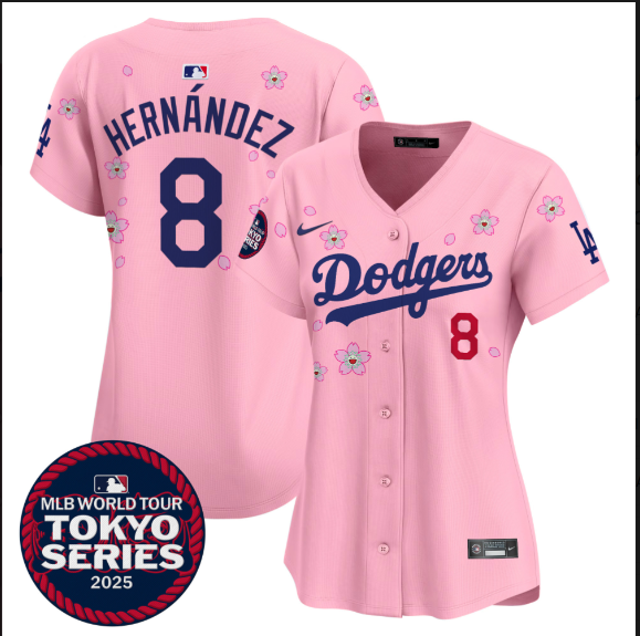 Women Los Angeles Dodgers #8 Hernandez Tokyo Series 2025 pink Limited Stitched Jersey